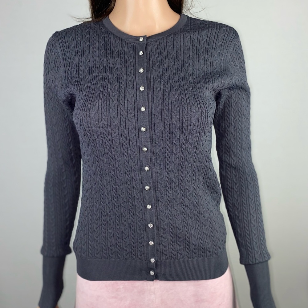 Zara Cable Knit Crystal Button Cardigan